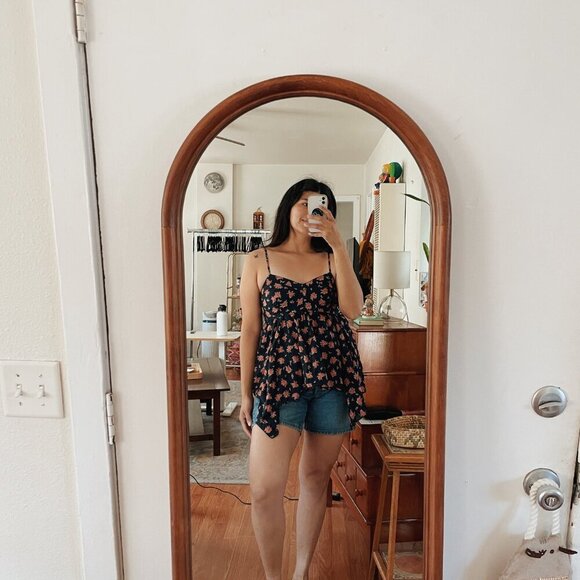 Mudd Navy & Red Dot Floral Layered Baby Doll Tank Top Blouse Medium Summer Y2K - Picture 2 of 6